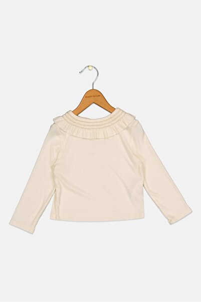 Gingersnaps Toddlers Girl Crew Neck Long Sleeves Ribbed Top, Beige