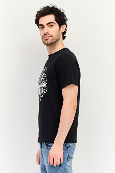 NORTHLAND Men Ribbed Collar Short Sleeve Brand Logo T-Shirt, Black