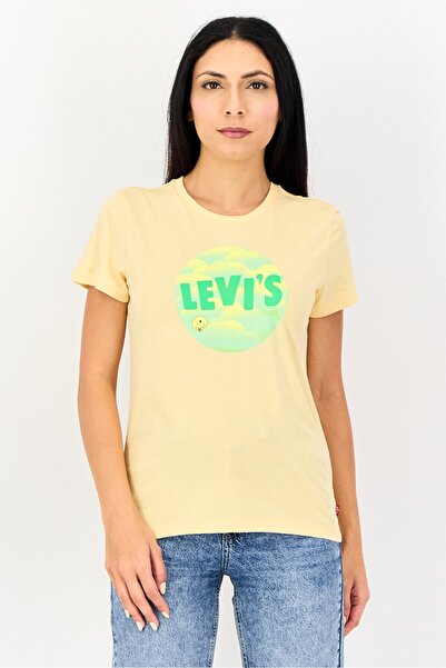 Levi's تي شيرت نسائي بأكمام قصيرة ورقبة دائرية وطبعة جرافيكية، برتقالي فاتح