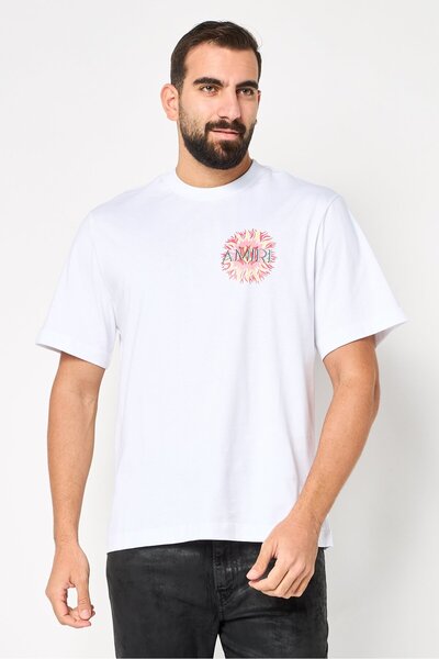 Amiri Men Crew Neck Short Sleeve Brand Logo T-Shirt, White
