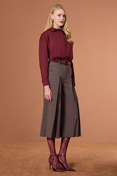 UPGRADE Pileli Ekose Pantolon Kahverengi