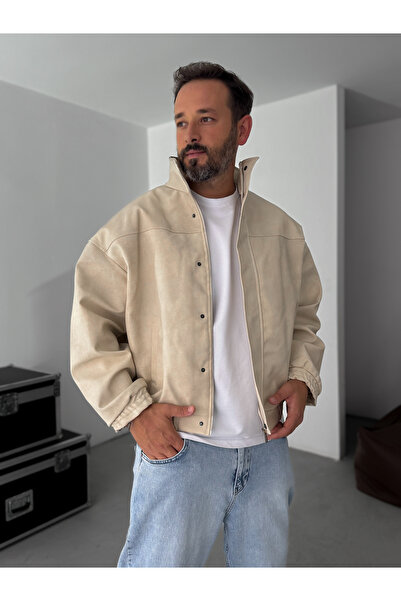 BYBASICMAN Δερμάτινο παλτό μπεζ Bomber EP-7321