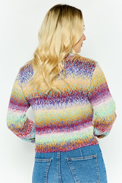 NIA Women Crew Neck Knitted Sweater, Red Combo