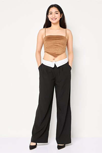 Forever 21 Women Regular Fit Plain wide Leg Pants, Black