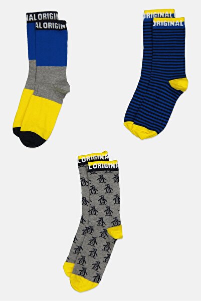 Original Penguin Kids Boy 3 Pairs Stripe Ankle Socks, Multicolor