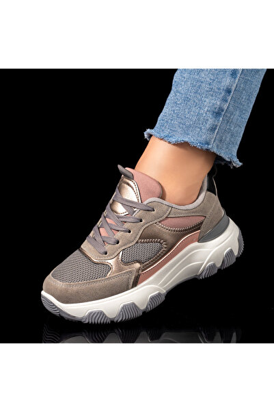 Modlet.ro Women's grey and pink thick-sole sports shoes MOD09905