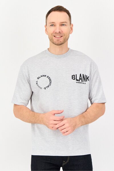 BLANK ESSENTIALS Men Crew Neck Short Sleeve Brand Logo T-Shirt, Grey