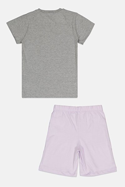 PEANUTS Kids Girl 2 Pcs Graphic Print Top And Short Set, Grey/Lilac