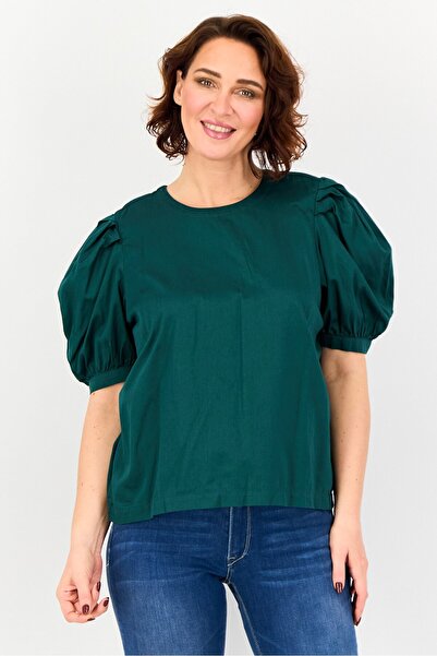 Levi's Women Round Neck Short Sleeve Plain Top, Green