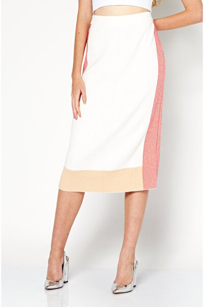 Lacoste Women Stripe Midi Skirt, White Combo