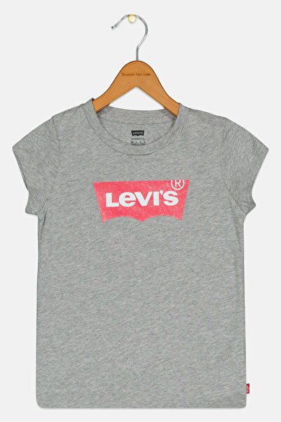 Levi's Kids Girl Round Neck Short Sleeves Brand Logo Top, Grey