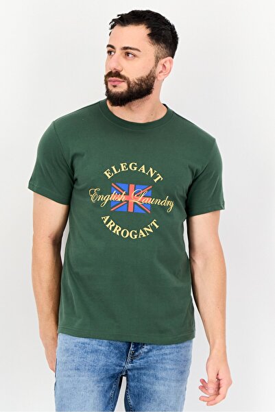 English Laundry Men Crew Neck Short Sleeves Vintage Logo T-Shirt, Moss Green