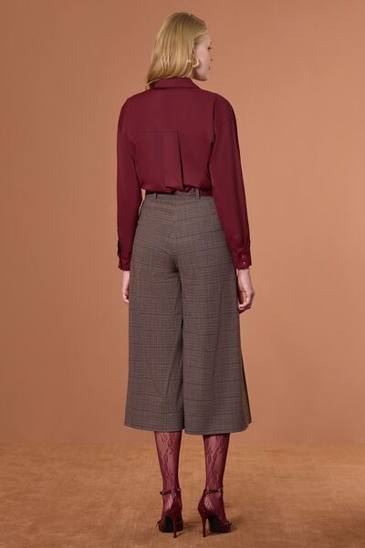 UPGRADE Pileli Ekose Pantolon Kahverengi