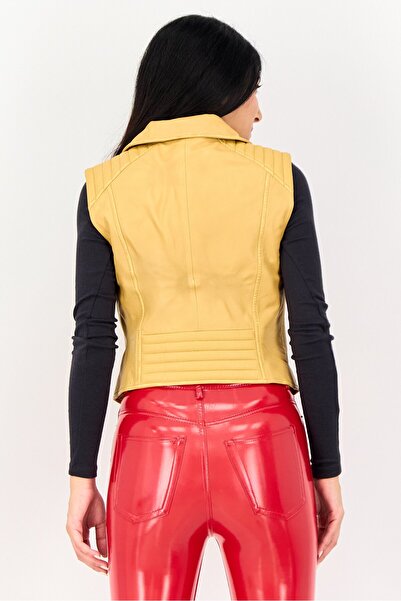 Esprit Women Plain Biker Vest Jackets, Yellow