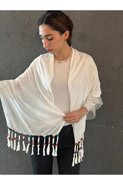 Gönülden Tasarım Combed Cotton Beaded Design Women's Shawl Scarf 160X40 cm
