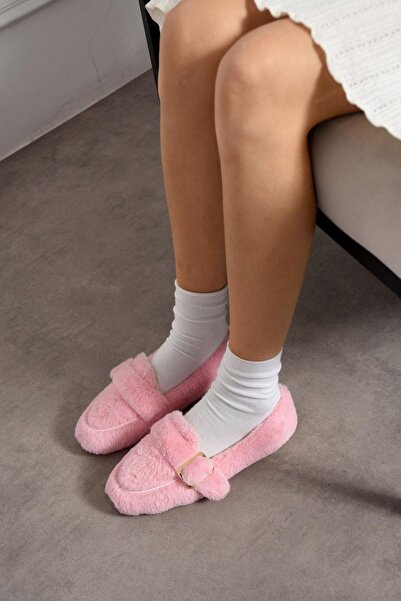 FUGA MODA Alexis Powder Buckle Detailed Strap Plush Home Slippers