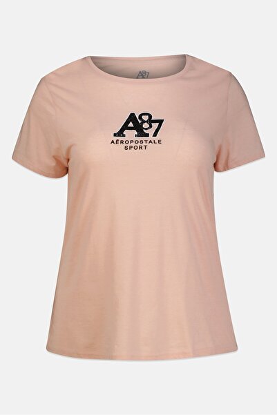 Aeropostale Women Plus Size Short Sleeves Outdoor T-Shirt, Peach