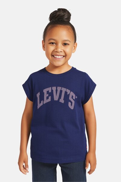 Levi's Kids Girl Crew Neck Sequin Short Sleeve T-Shirt, Navy Blue