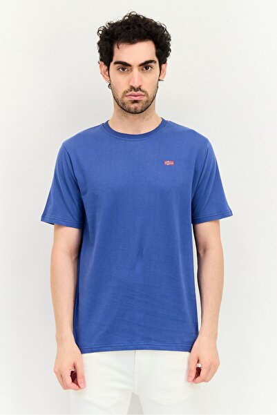 NORTHLAND Men Ribbed Collar Short Sleeve Embroidered Logo T-Shirt, Blue