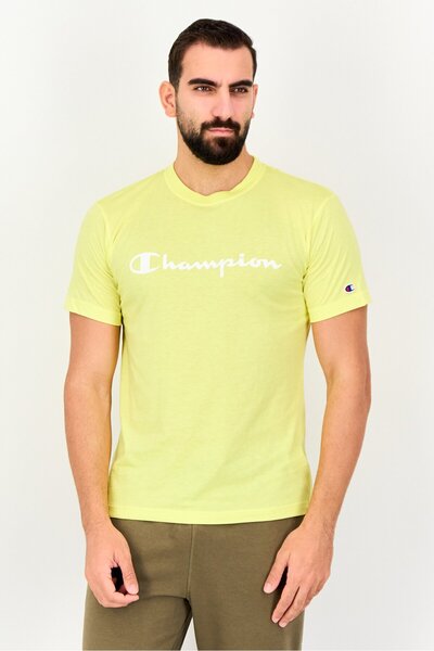 Champion Men Sportswear Fit Brand Logo Short Sleeve Outdoor T-Shirt, Yellow