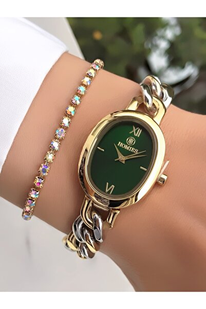 Homies Original Adjustable Chain Cord Green Dial Women's Wristwatch with Bracelet Gift