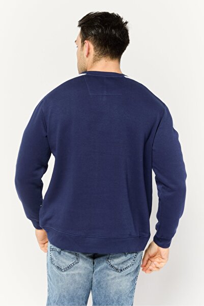 Nautica Men Crew Neck Brand Logo Long Sleeves Sweatshirt, Navy/White