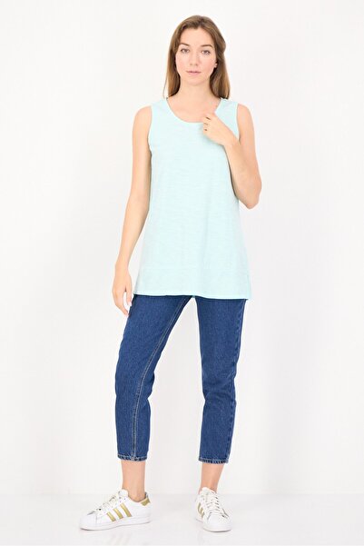 LANDS' END Women Round Neck Sleeveless Plain Tank Top, Sky Blue