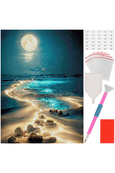 zola Goblen mozaic cu diamante, Zola, Peisaj nocturn plaja, 40 x 30 cm