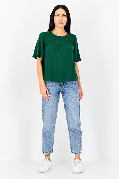 Levi's Women Crew Neck Short Sleeve Textured Top, Dark Green