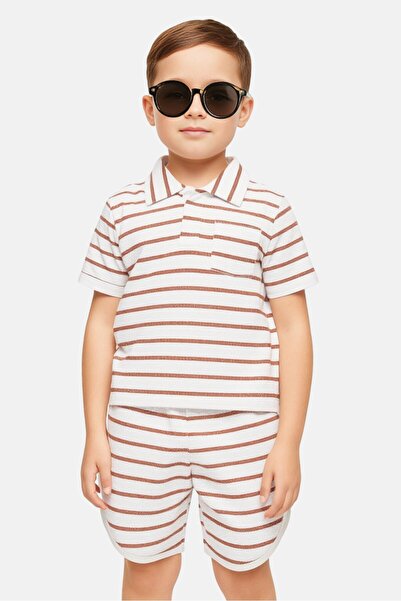 English Laundry Toddlers Boy 3 Pieces Stripe Polo Shirt And Shorts With Sunglasses Set, Multicolor