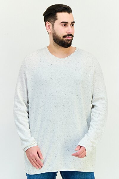 CELIO Men Crew Neck long Sleeve Textured T Shirt, White