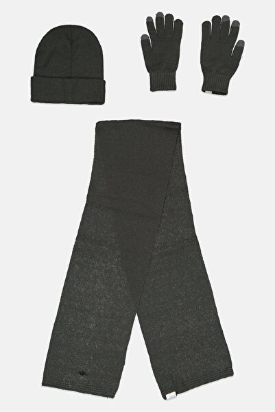Dockers طقم قبعات رجالية بشعار العلامة التجارية مع قفازات، 3 قطع، لون فحمي