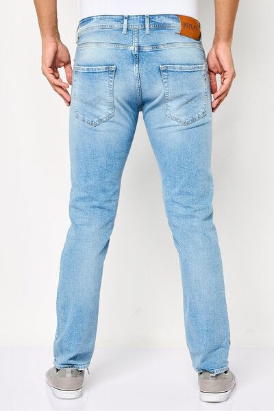 Replay Men Straight Fit Distressed Stretchable Jeans, Blue