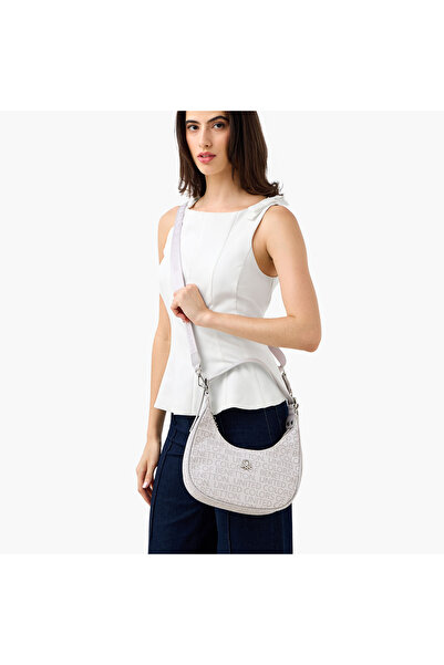 United Colors of Benetton UCB Logo Print Baguette Bag with Adjustable Strap