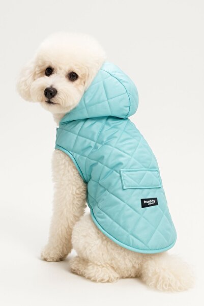 Buddy Store Baby Blue Quilted Lined Waterproof Hooded Dog Coat - Easy to Put on Mold
