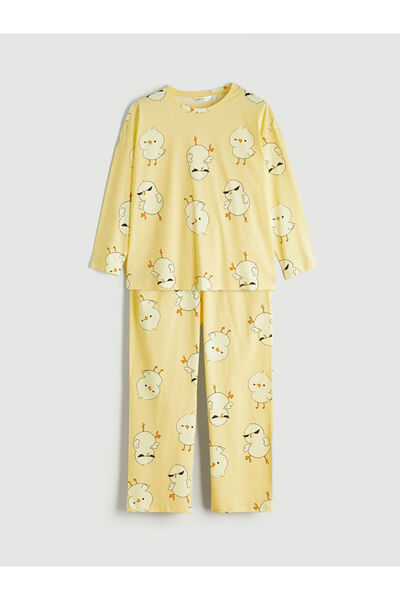 LC Waikiki Sarı Bisiklet Yaka Civciv Baskılı Kadın Pijama Takımı