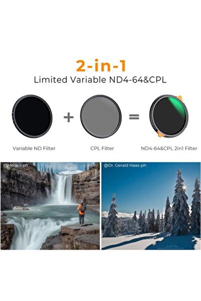 K&F CONCEPT Filter 2 in 1 Nano X Variable ND4-ND64 and CPL Filter 37mm