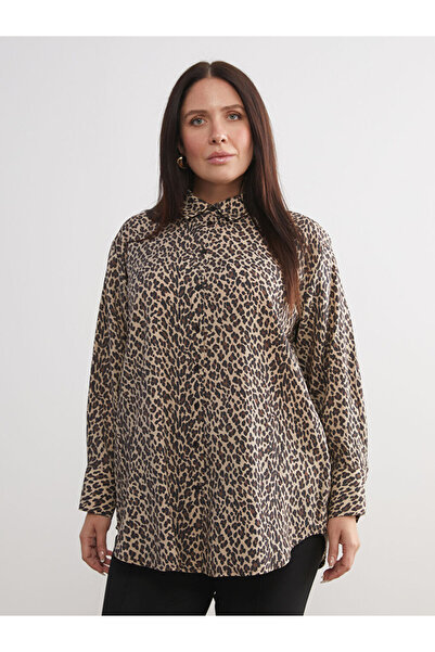 LC Waikiki Brown Modal Blend Leopard Print Women's Shirt Tunic