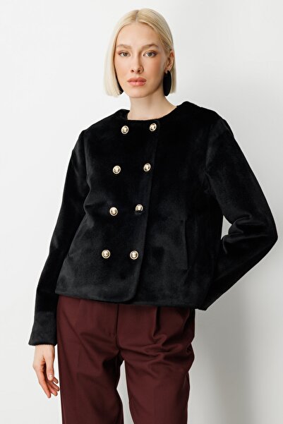 Ekol سترة بأزرار من قماش الفرو الناعم