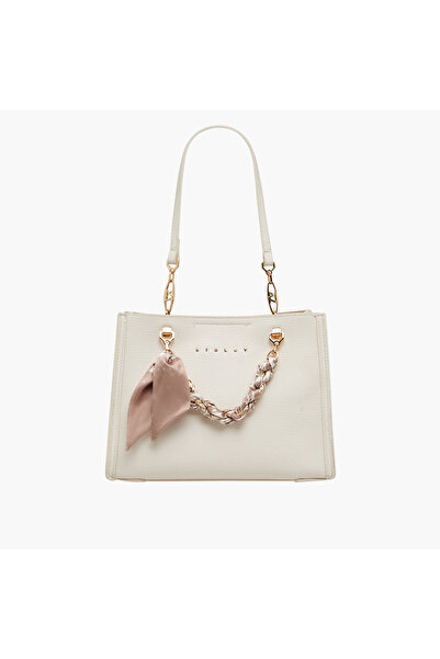 United Colors of Benetton UCB Scarf Accent Tote Bag with Zip Closure