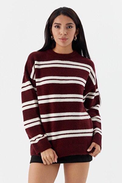 Shopping Shop Tricotaj cu dungi Pulover MAROON