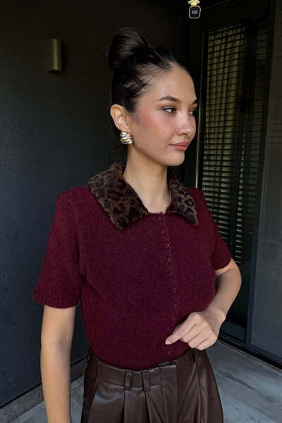 FABB Tricotaj cu guler burgundy