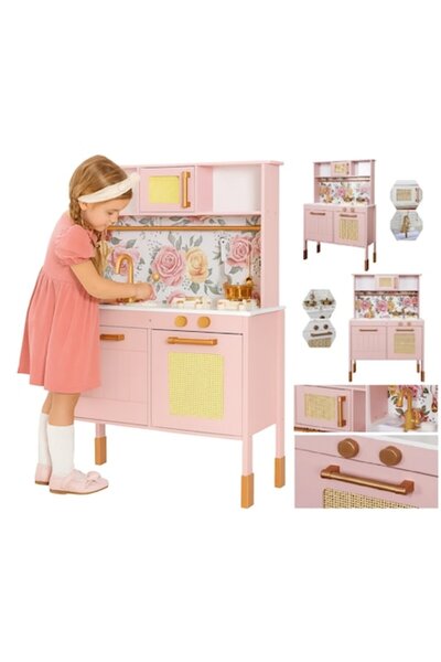 Smart Vibe Bucătărie pentru copii din lemn, roz mat, FloralDream KinderVibe