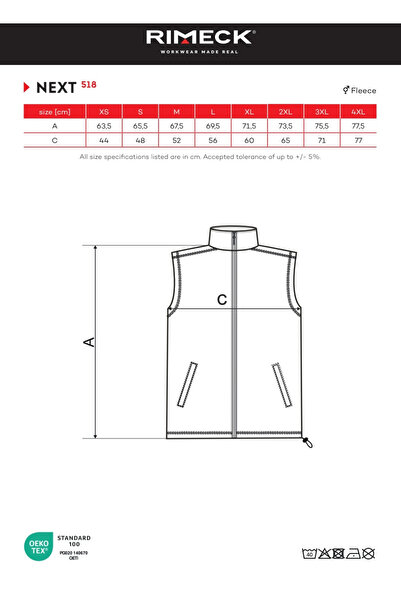 RIMECK Unisex Polar Fleece Vest 280g Material Density Anti-Pilling Treatment