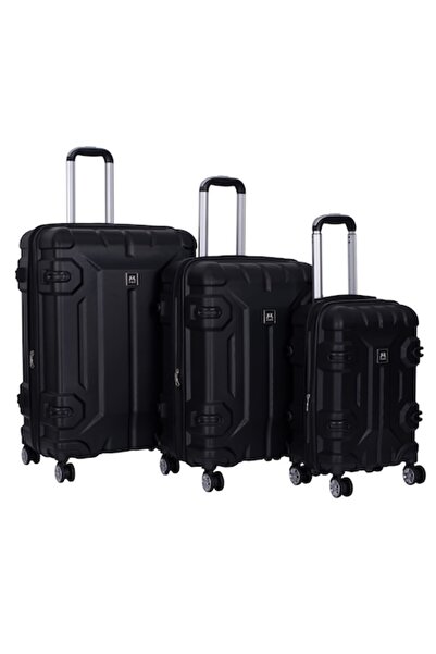 OEM Set of 3 Trolleys, Size S+M+L, Expandable, 4 Double 360° Rotating Wheels, Shock-Resistant ABS, Blac