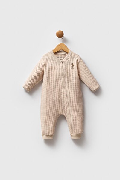U.S. Polo Assn. 100% cotton snap-closure baby boy waffle romper