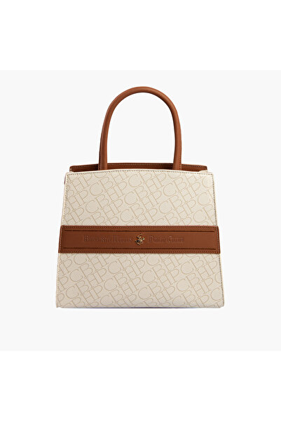 Beverly Hills Polo Club حقيبة توت مطبوعة بأحرف أولية مع سحاب للإغلاق وحزام قابل للفصل