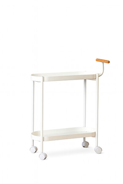 Golden Bark Small side table and serving cart with wheels, modern design, white