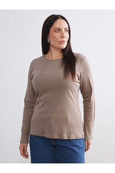 LC Waikiki Timeless Advice |   Plus Size Crew Neck Corded Fabric Women's T-Shirt