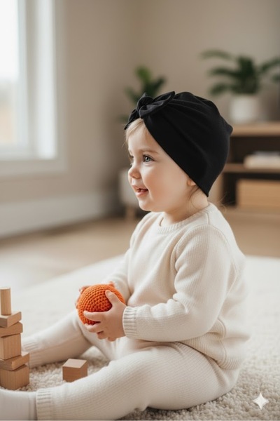 Babygiz Kız Çocuk %100 Pamuklu Esnek Penye Fiyonk Detaylı Bone Bere